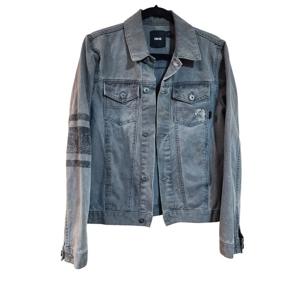 Asos Grey Gray Denim Jean Jacket Brooklyn Mens Size S - Picture 1 of 3